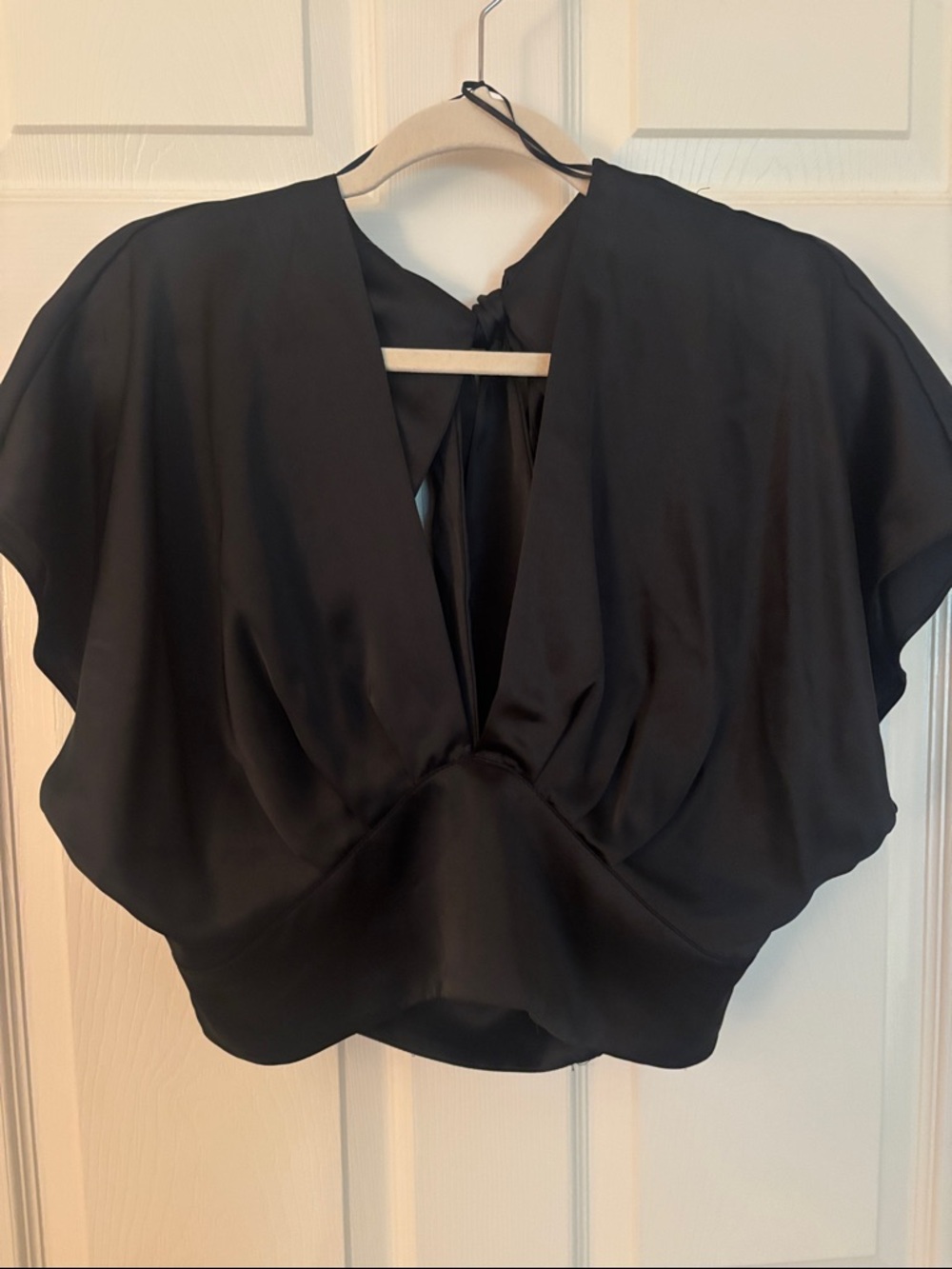 Zara Black Flowy Side Zip Open Back Draped V-Neck Cropped Top